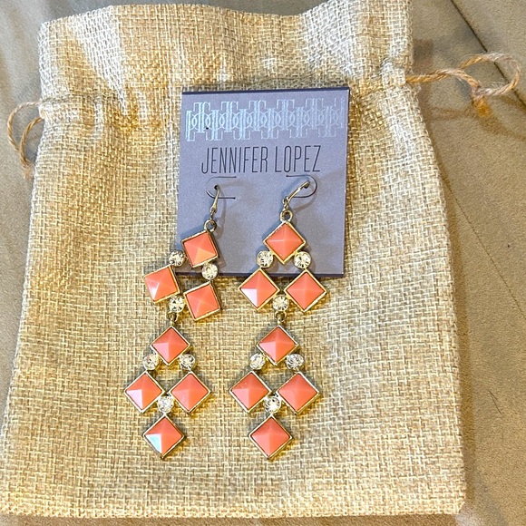 Jennifer Lopez Orange and Gold Geometric Hanging Earrings - Picture 1 of 9